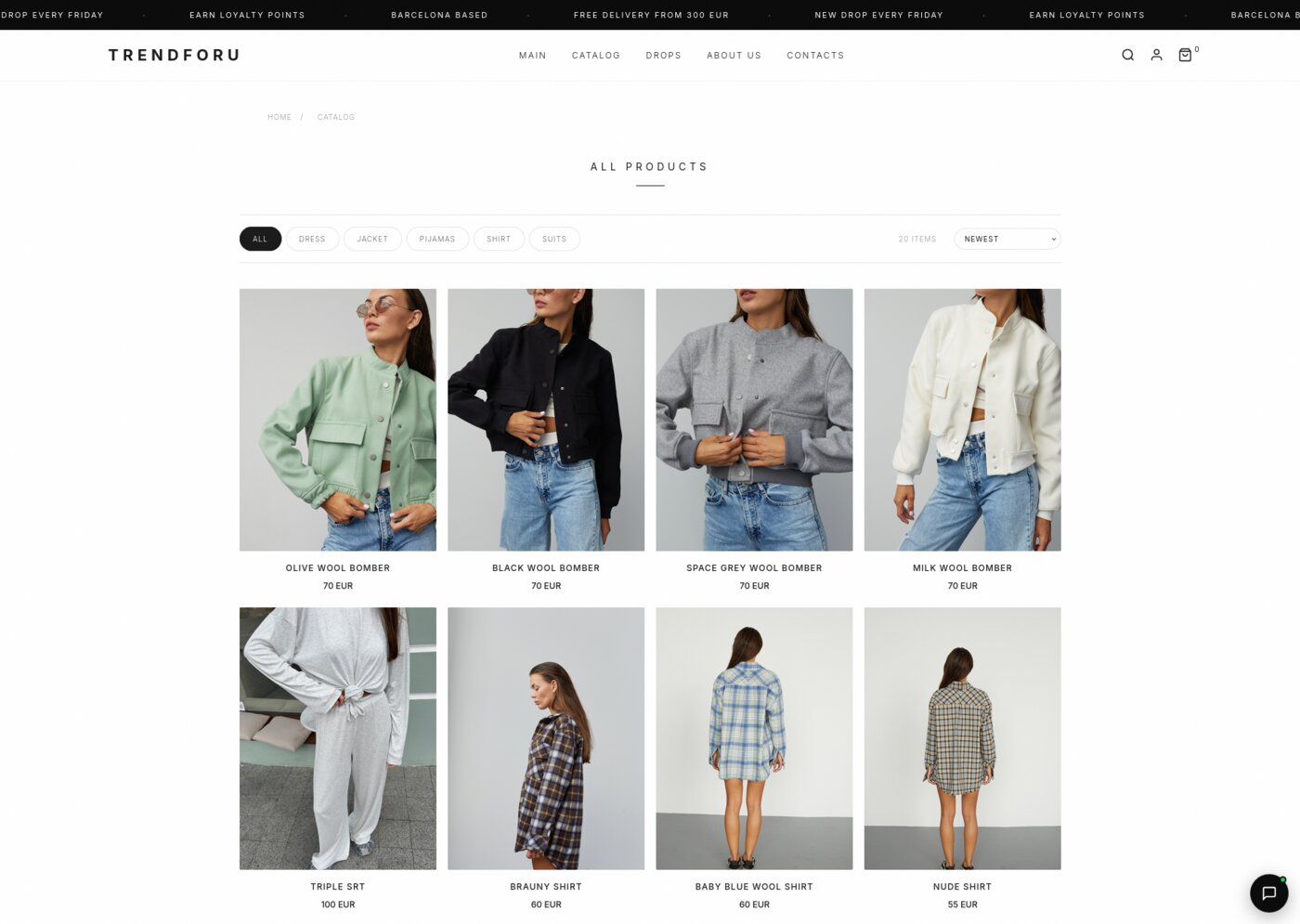 TrendForU catalog page