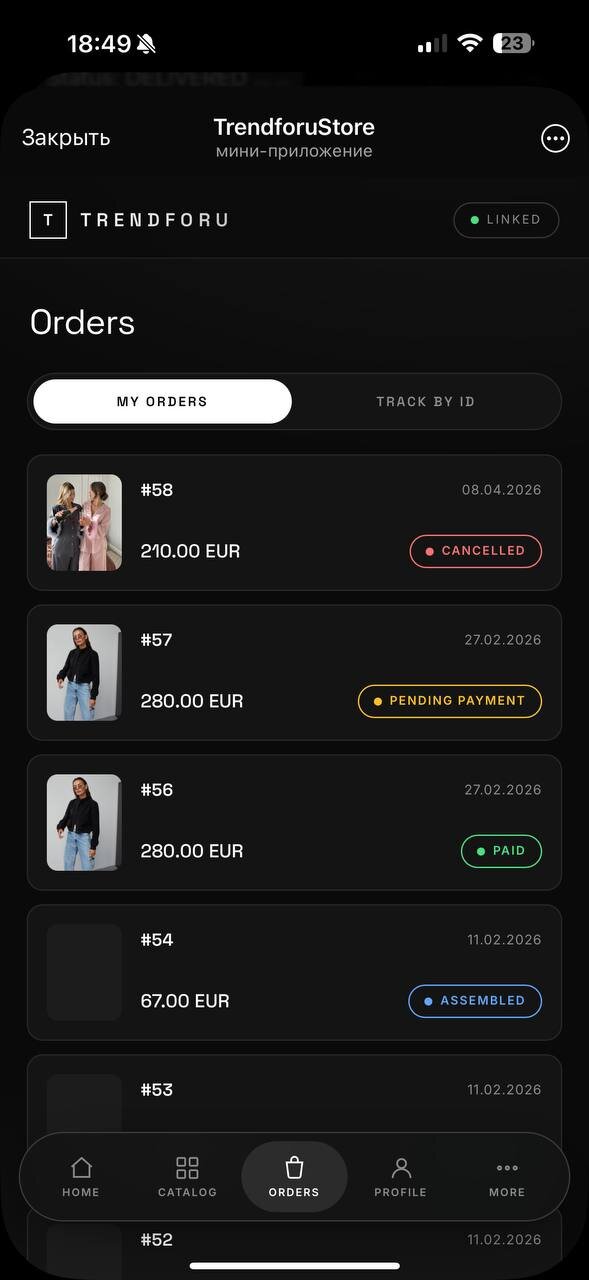 TrendForU Mini App &mdash; orders
